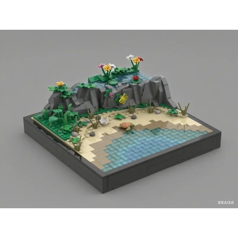

642 детали MOC: Цветочное озеро над тропическим пляжем, конструктор для самостоятельной сборки, рождественский подарок, для взаимодействия родителей и детей, подходит для начинающих.