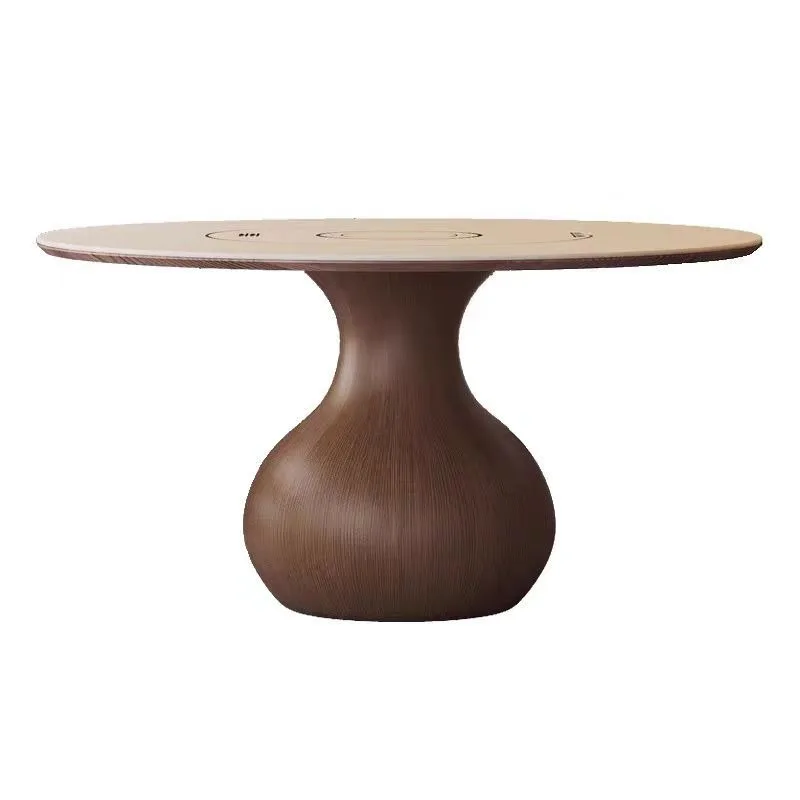 Solid wood rock slab dining table square and circle can be switched at will, small apartment artifact embedded turntable