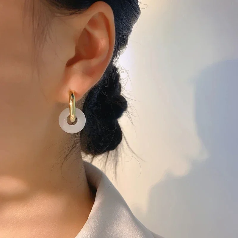Boho Colorful Natural Stone Earrings Turquoise Malachite Donut Huggies Stainless Steel Hoop Earring for Women Jewelry Pendientes