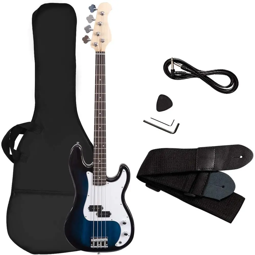 

Full Size 4-String Electric Bass Guitar Kit with Strap, Carrying Bag, 2 Pickups, Ideal for Beginners - Blue Bass