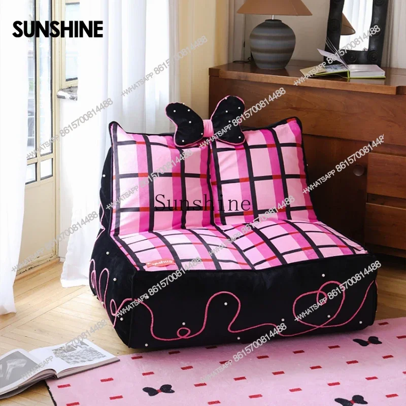 Girl bow pink single sofa bedroom tatami bean bag sofaX