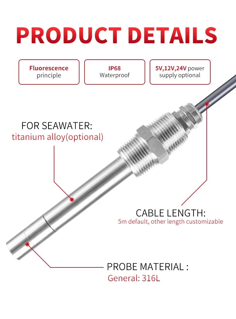 RK500-04 Aquaculture Online Optical Dissolved Oxygen DO Sensor Probe For Water Quality Control