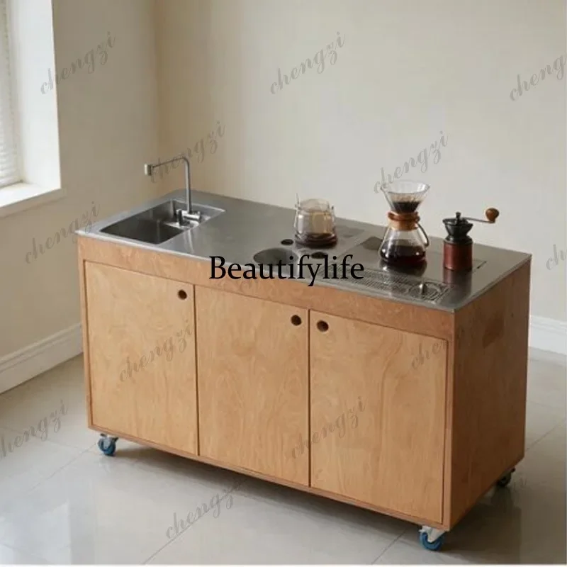 F181 Modern mobile tea and dining side cabinet, simple storage, multi-functional storage cabinet with wheels