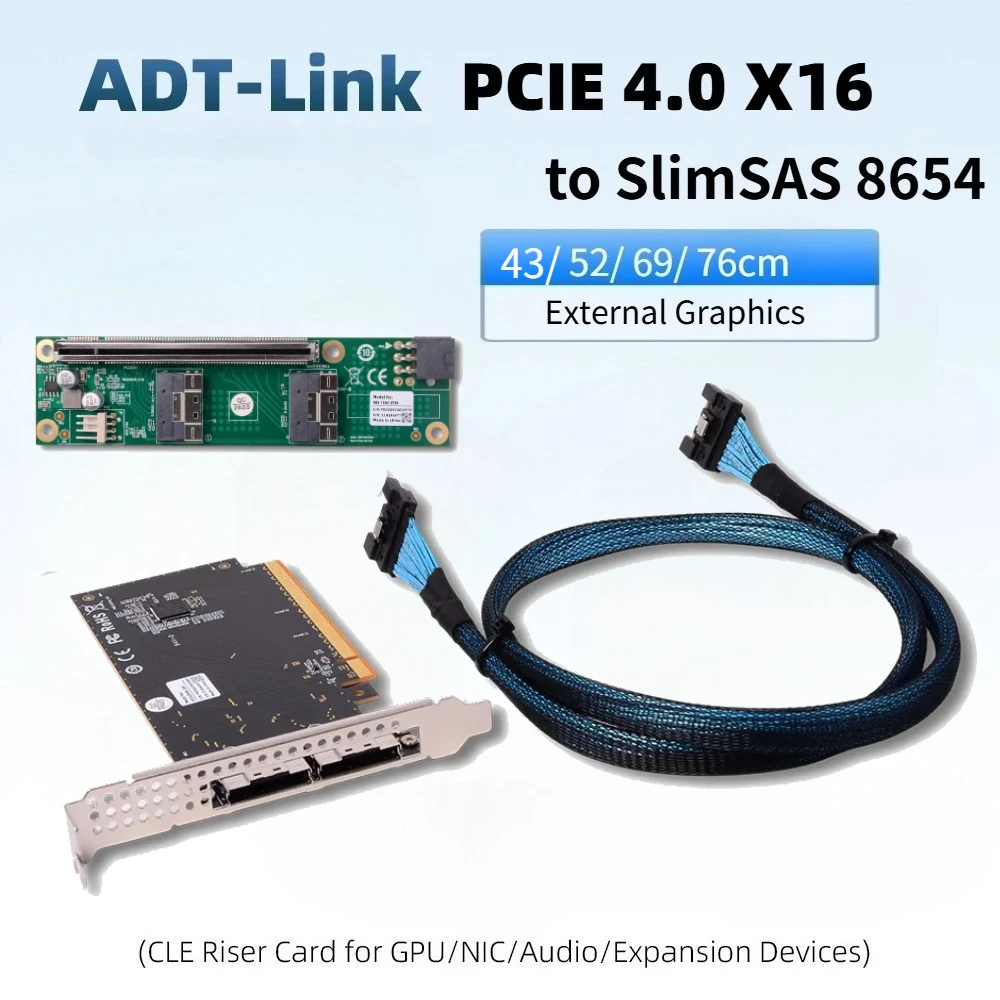 Hochleistungs-Grafikkarte Externe PCIe 4.0 X16 zu SlimSAS 8654 Halbhöhen-Adapterkarte 2* 8654 zu 16x Basisplatte Rückwand