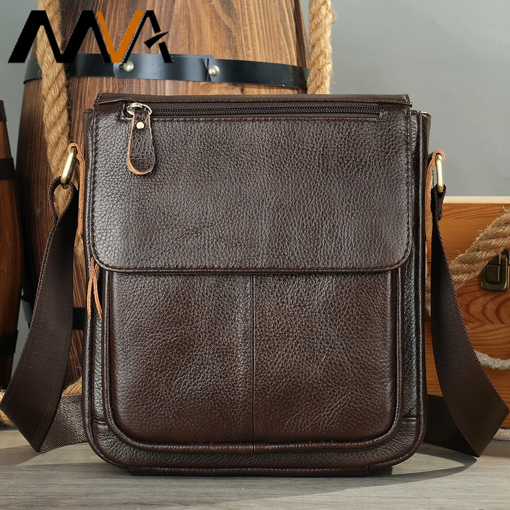 MVA-Bolso cruzado de cuero genuino para hombre, bandolera de hombro, 819