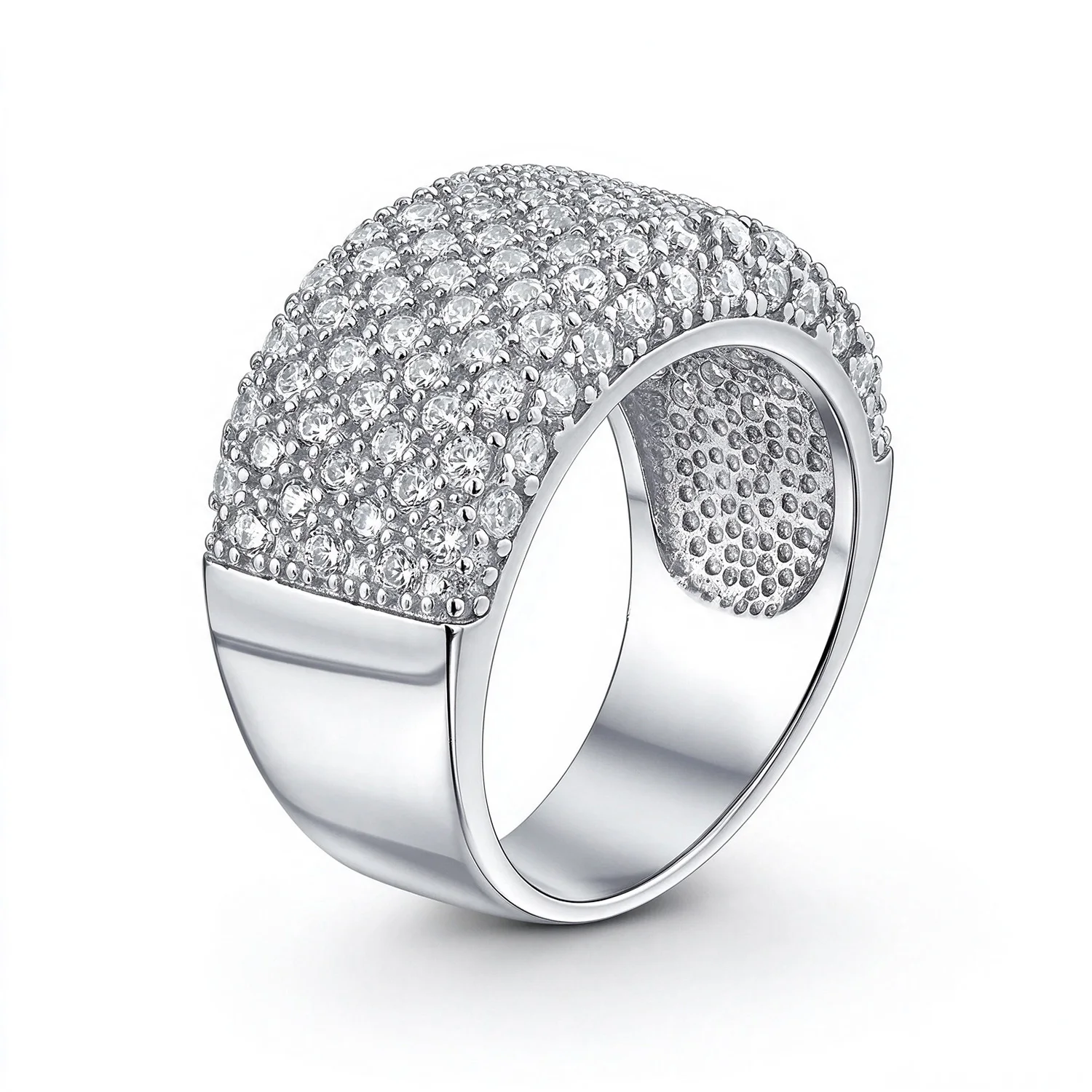 Qitian Luxury Micro Pave Moissanite Wide Eternity Band Ring For Women 925 Sterling Silver Or Copper Statement Ring Jewelry Gift