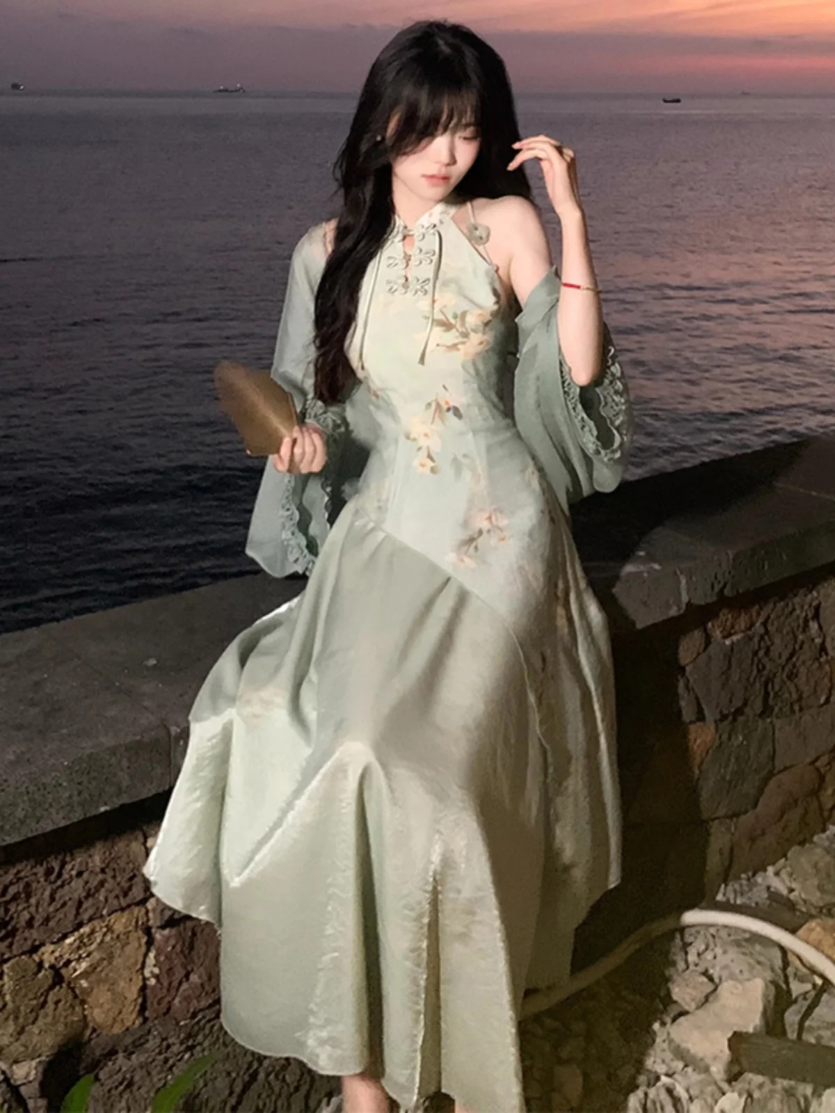 Ele een Svel Ne Hanging Qipao Dr Chinese Sle Women's Faion Retro Design Daily Wear Polyester Fiber