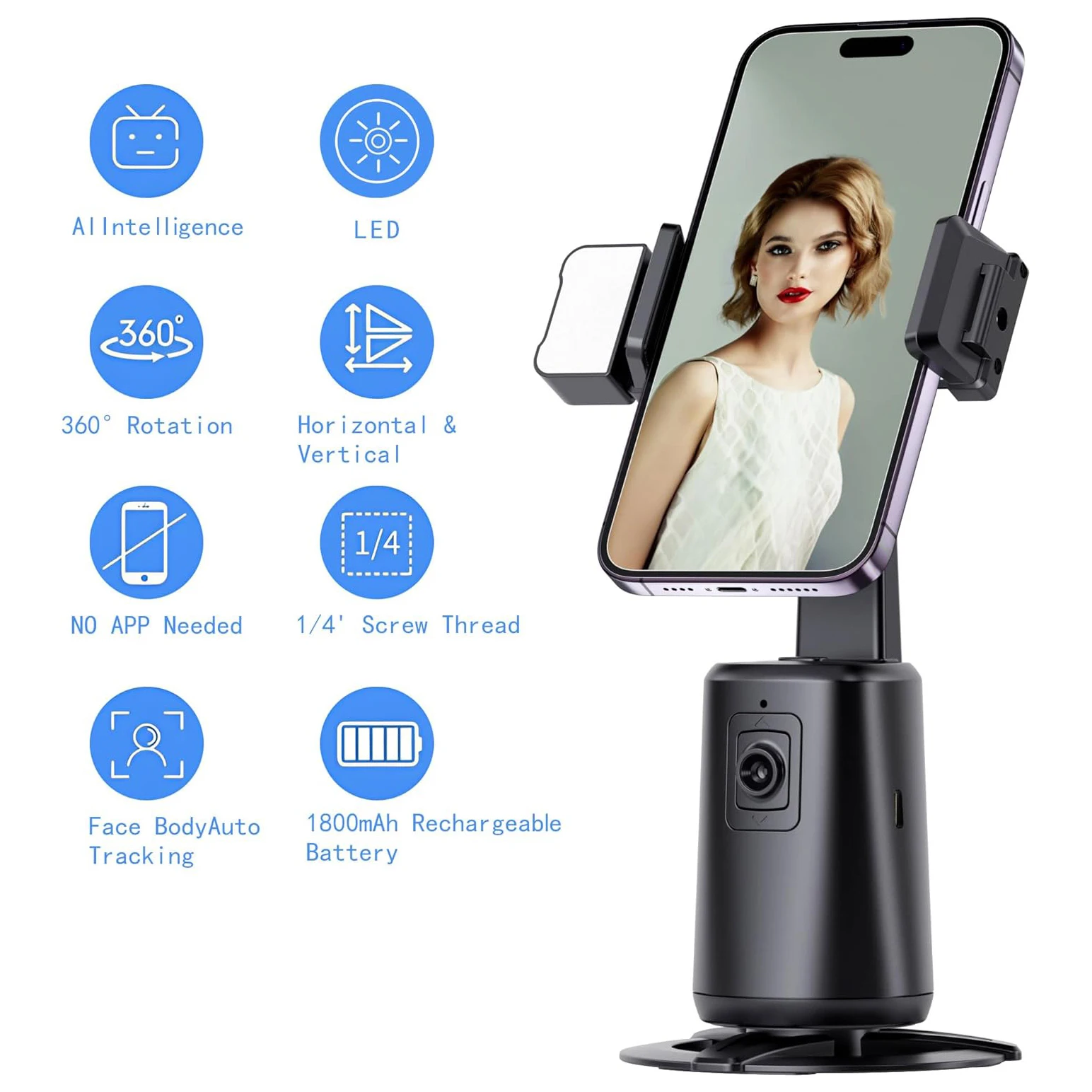 Auto Face Tracking Tripod for Phone,No App Required, 360° Rotation Stand Holder for Video Recording for Influencer Content Creat