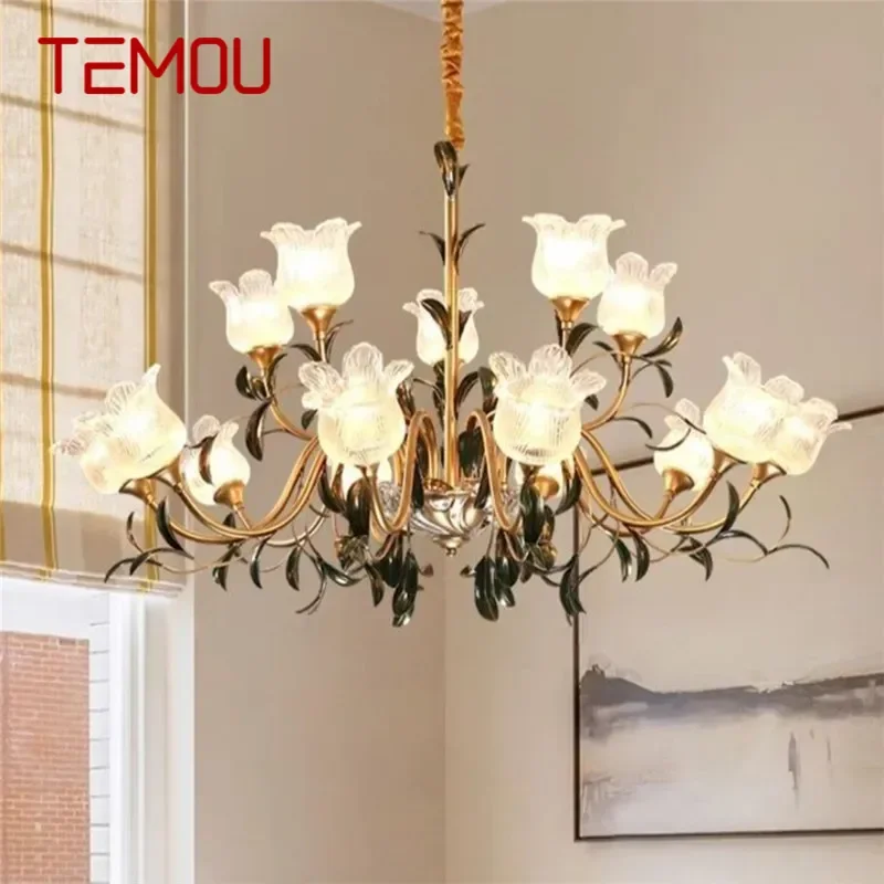 

TEMOU American Pastoral Chandelier French Creativity Flower Living Room Dining Room Bedroom Villa Home Decoration Pendant Lamp