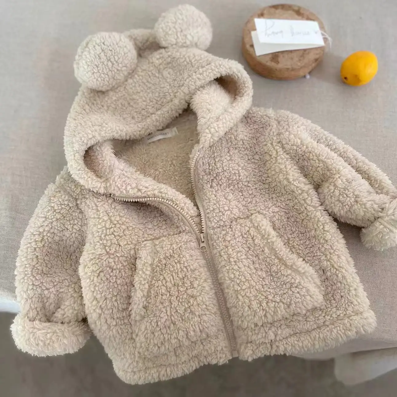 Autumn Winter Toddler Coat Long-sleeve Baby Cotton Jacket Baby Kids Cotton Jacket Coat Pockets Solid Color Ear Sweater Jacket