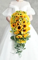 Bellissimo Bouquet di girasole pieno d'acqua fiori di seta di alta qualità fiori artificiali decorazione da sposa Bouquet da sposa con fiori finti