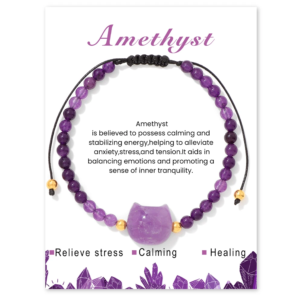 Simple and adjustable Natrual Stone Bracelet for Women Energy Cat Charm Tiger Eye Pink Quartz Bangle Bead Bracelets Gift