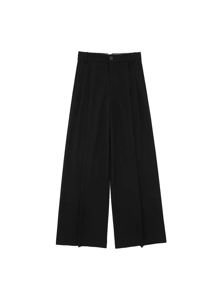 กางเกงทำงานผู้หญิงทรงเรโทรเอวสูงแบบมีซิป แต่งกระเป๋าจีบ ขากว้าง เหมาะสำหรับใส่ทำงานหรือใส่เที่ยวช่วงฤดูร้อน