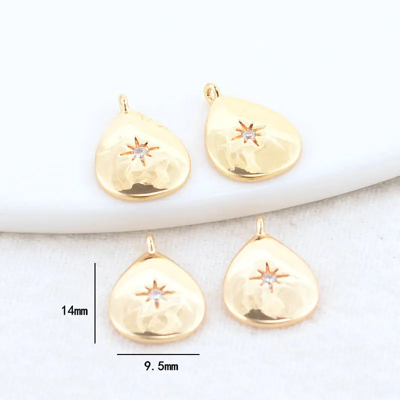 9.5*14MM 14K Gold Color Brass and Zircon Drop and Star Charms Pendants Necklace Jewelry Making Supplies Diy Accessories