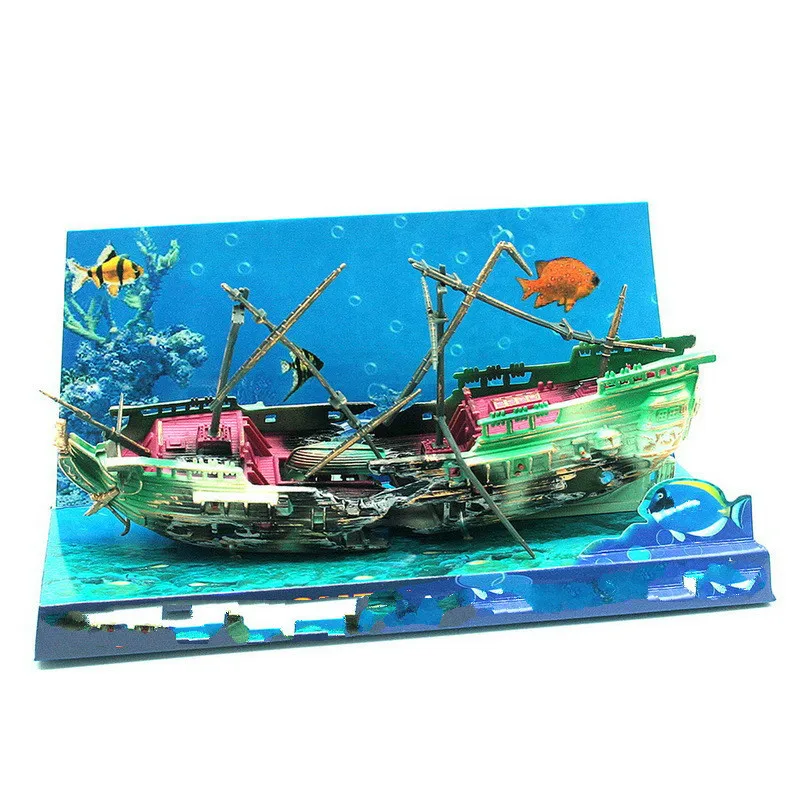 24*13cm Large Aquarium Decoration Boat Plactic Aquarium Ship Air Split Shipwreck Fish Tank Decor Wreck Sunk