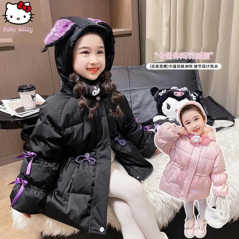 

Черный рис для девочек, хлопковая стеганая куртка с утолщенной талией, кавайная новая теплая куртка, осенне-зимняя хлопковая стеганая куртка с бантом, топы