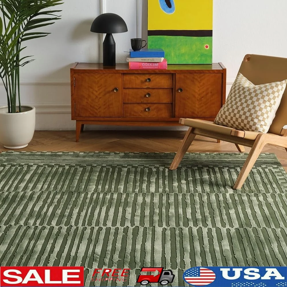 

Washable Area Rug Soft Medium Pile 100 Percent Recycled Polyester Oeko-TEX Certified Geometric Pattern Living Room Bedroom