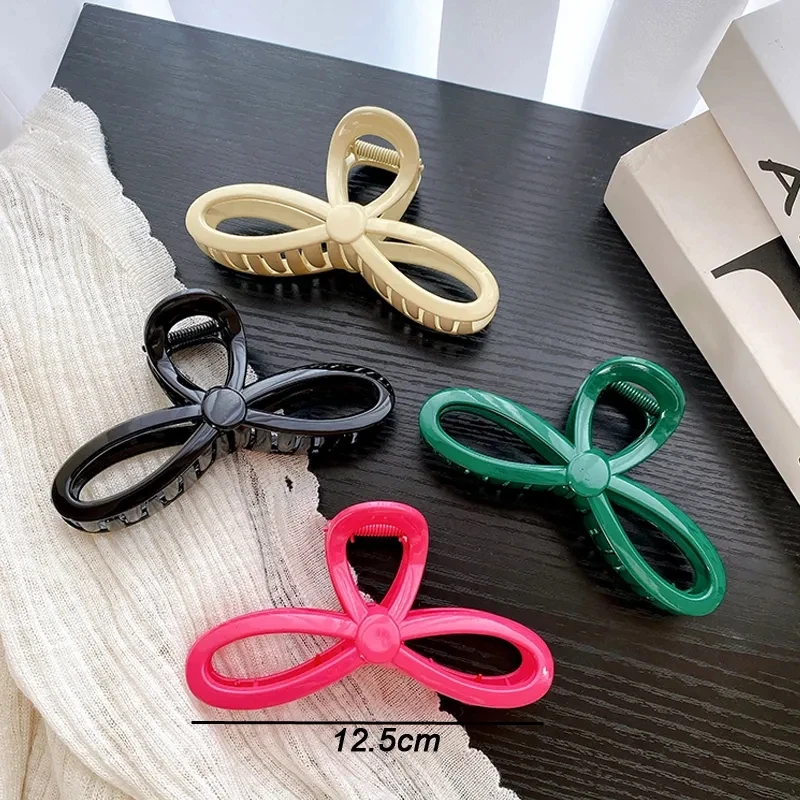 

New Korean Fashion Butterfly Knot Hollowed Shark Clip Large 12.5cm Red Green Colorful Resin Hair Claw Clip Hair Accessories