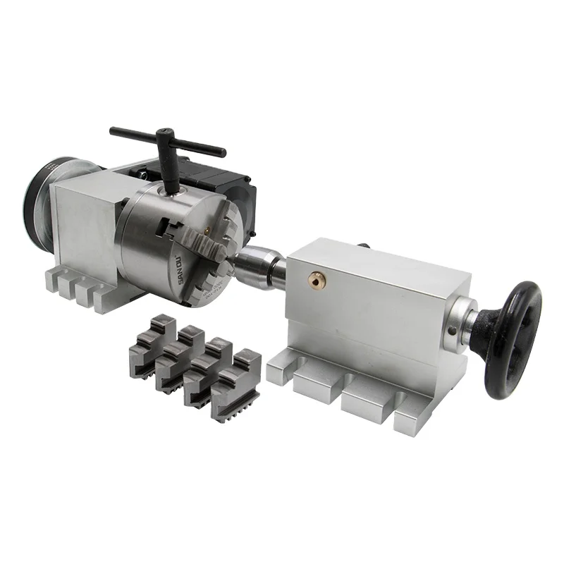 Overseas Warehouse Ru ES Nema 34 Closed Loop Stepper Motor(4:1) K12-100mm 4 Jaw Chuck  a Aixs Rotary Axis + Tailstock for Router