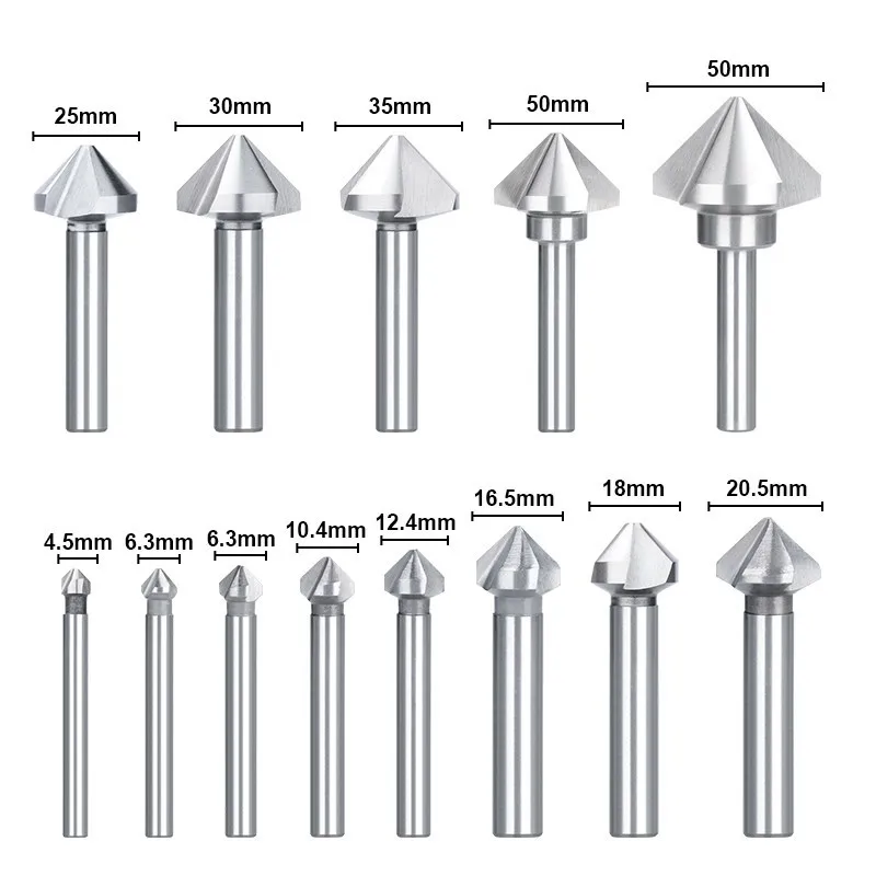 90 Degrees Chamfering Cutter 4.5-50mm Countersink Drill Bit 3 Flute High Speed Steel Wood Metal Hole Drilling Tool