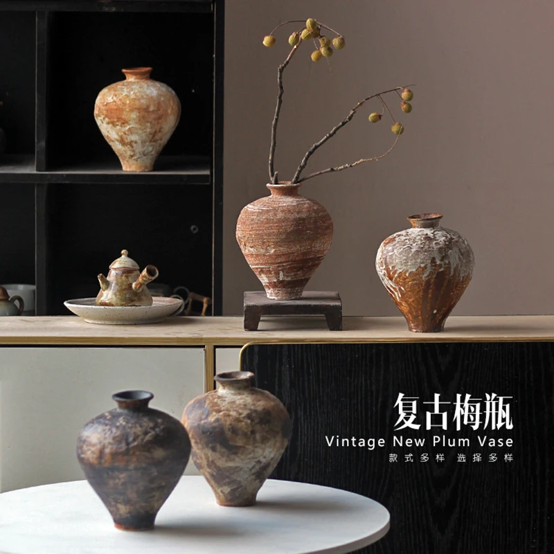 

Jingdezhen small foot wabi-sabi style floral art retro rough ceramic vase Japanese flower decorative B&B ornaments pots