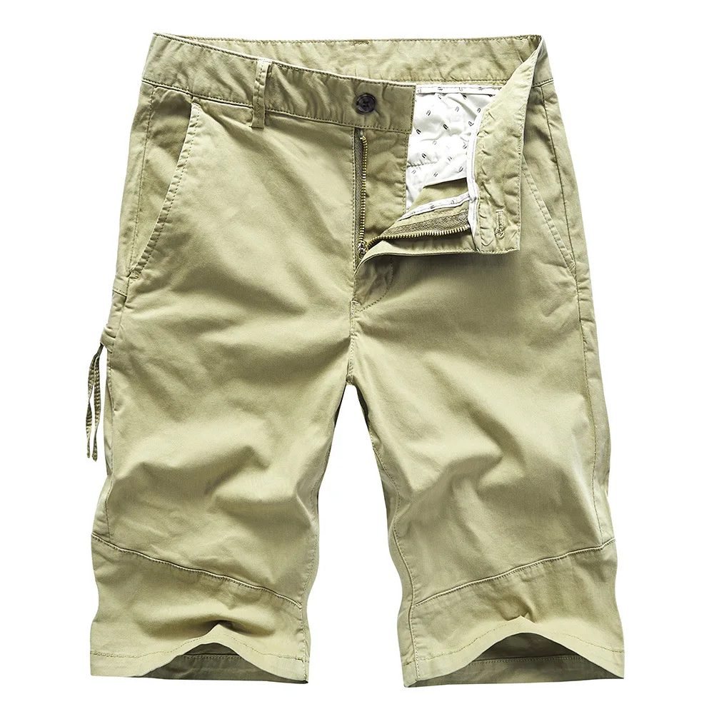 Summer Knee Length Casual Short Pants Men Straight Fit Side Zipper Shorts For Male 2023 Black Khaki Cargo Shorts Men