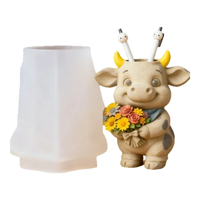 652B Detailed Cow Silicone Mold For Resin Cup And Miniature Gardening