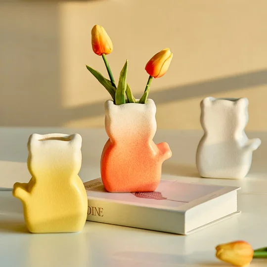 

LUWU Ceramic Cat Flower Vase Ins Style Small Kitty Vase for Fresh Flower | Dry Flower Tabletop Decoration (Without Flower)