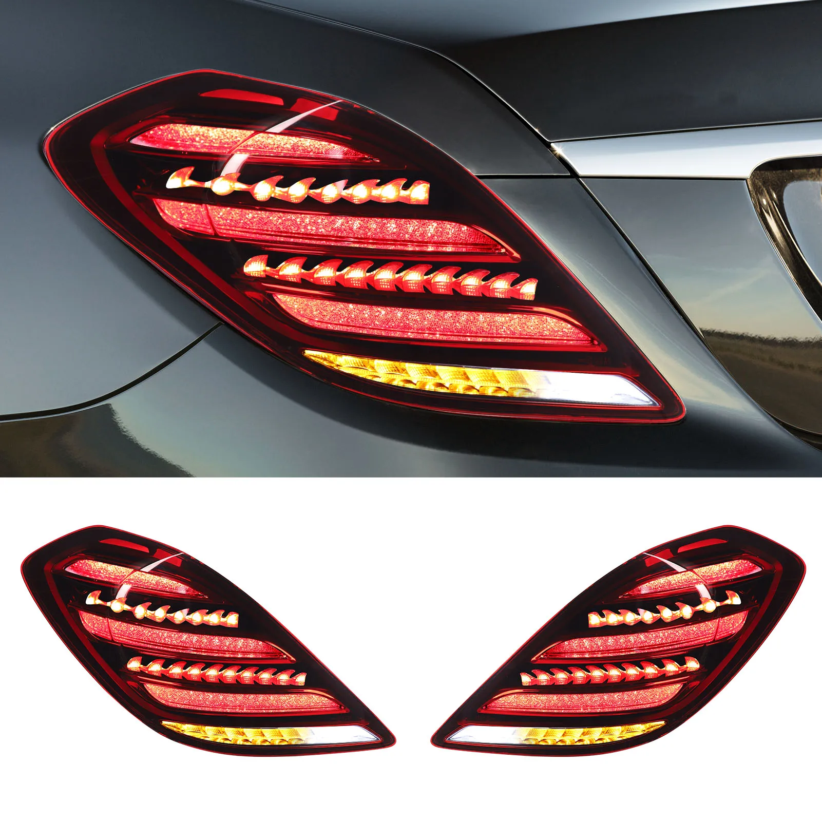 LED Taillight Assembly 18 Facelift Look Car Modified Fit for Mercedes Benz S‑Class W222 Sedan Pre‑Facelift 2014 -2017 Euro Spec