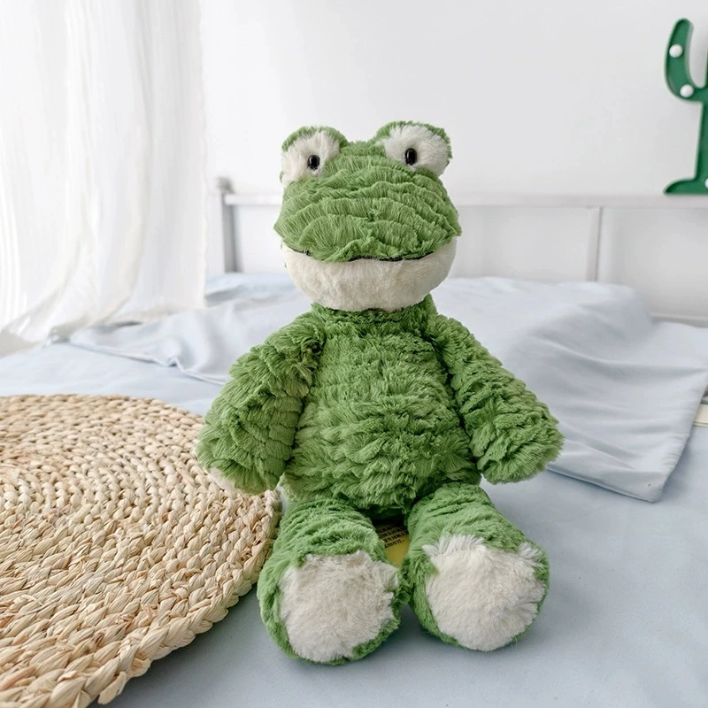 Muñeco de rana verde peluda de 36cm, Animal relleno, rana sonriente bonita, juguete de peluche, peluches para dormir, regalos tranquilizadores de cumpleaños para vacaciones para niña
