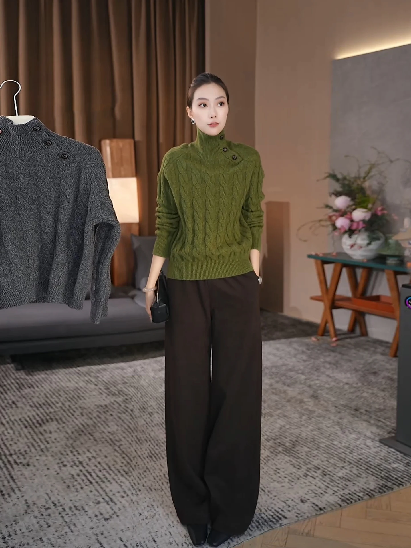 

Warm Woolen Knitted High Collar Sweater Loose Fit Overhead Sle for Women Winter New Arrival Casual Sle Pure Color Button ...