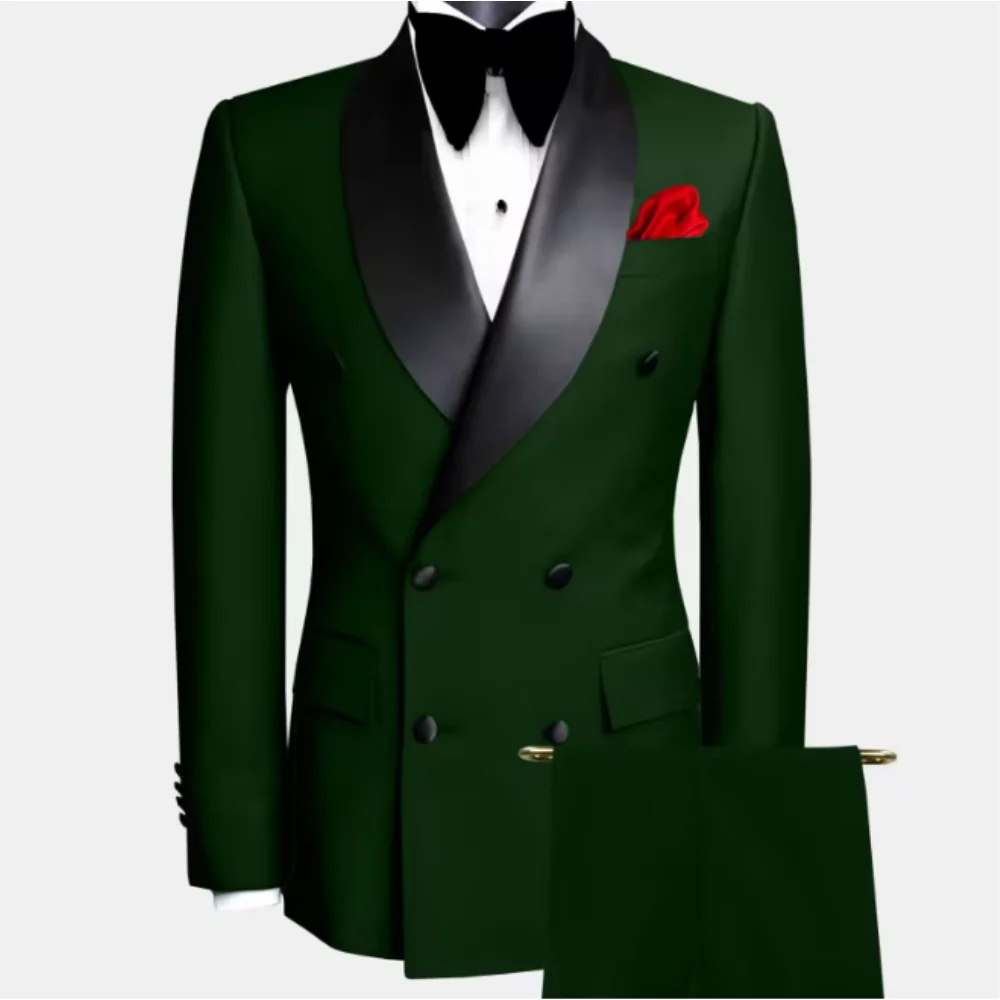 

Men's Solid Suits 2 Pieces Double Breasted Shawl Lapel Wedding Groom Business Birthday Banquet Work Suit Custom Jacket Pants