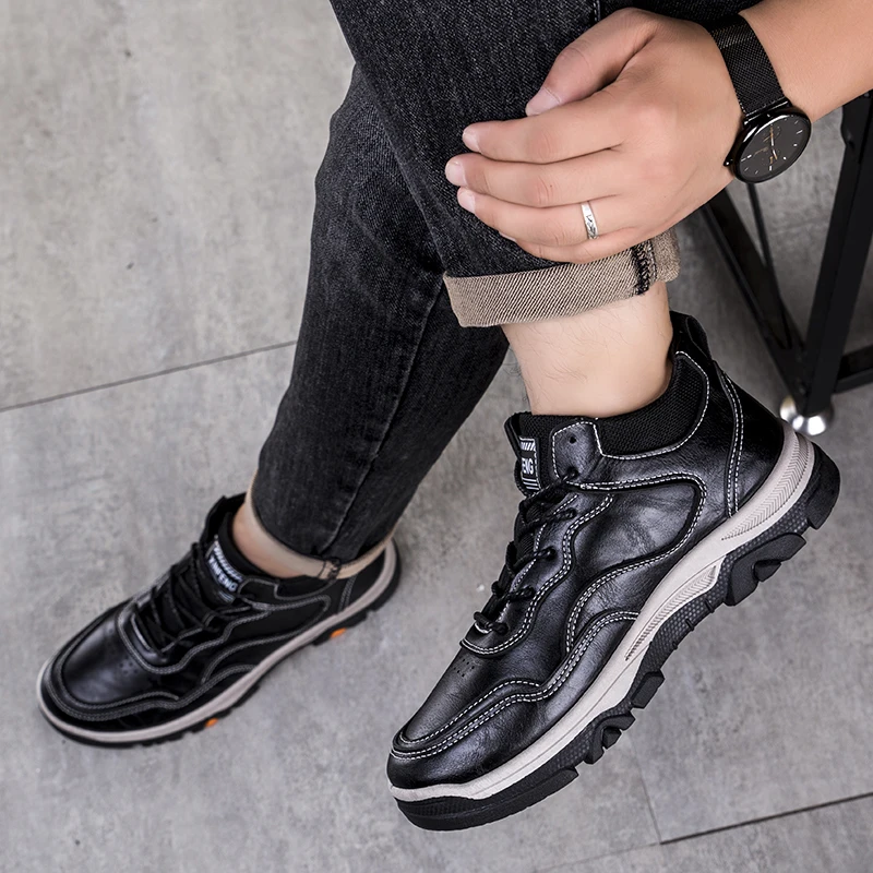 High Quality Leather Men Shoes Fashion Casual Comfortable Male Walking Sneakers Breathable Retro Non-slip Sport Shoes