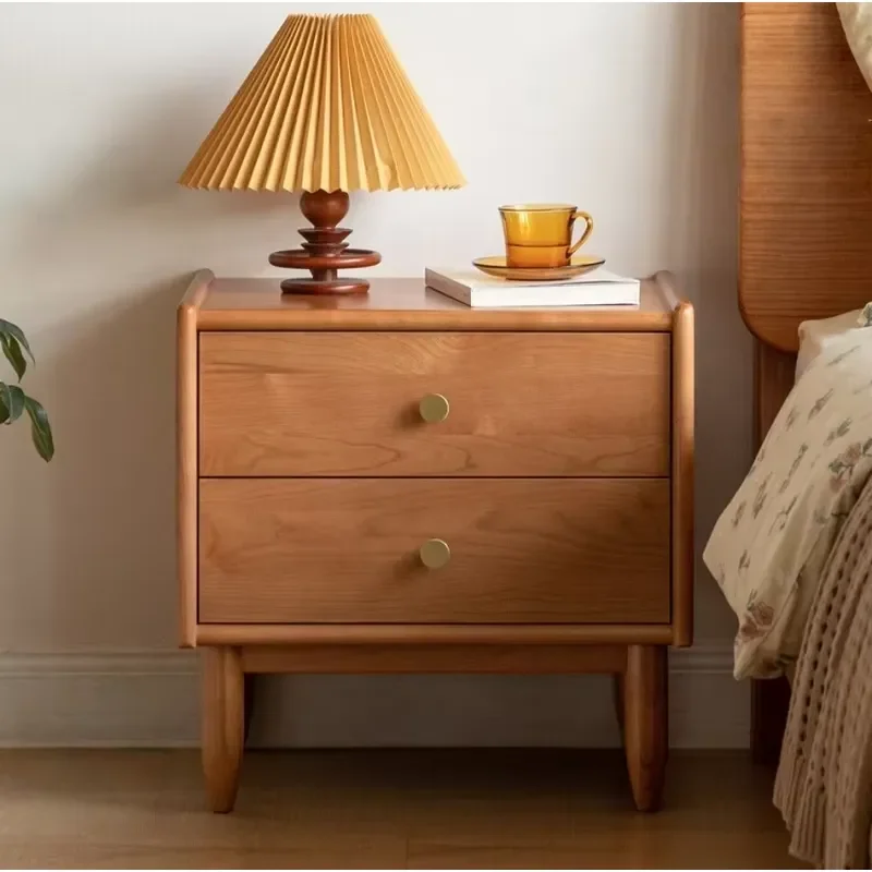 Modern Japanese Minimalist Style Solid Oak Wood Nightstand Storage Side Table Custom Cherry Wood 2 Drawers