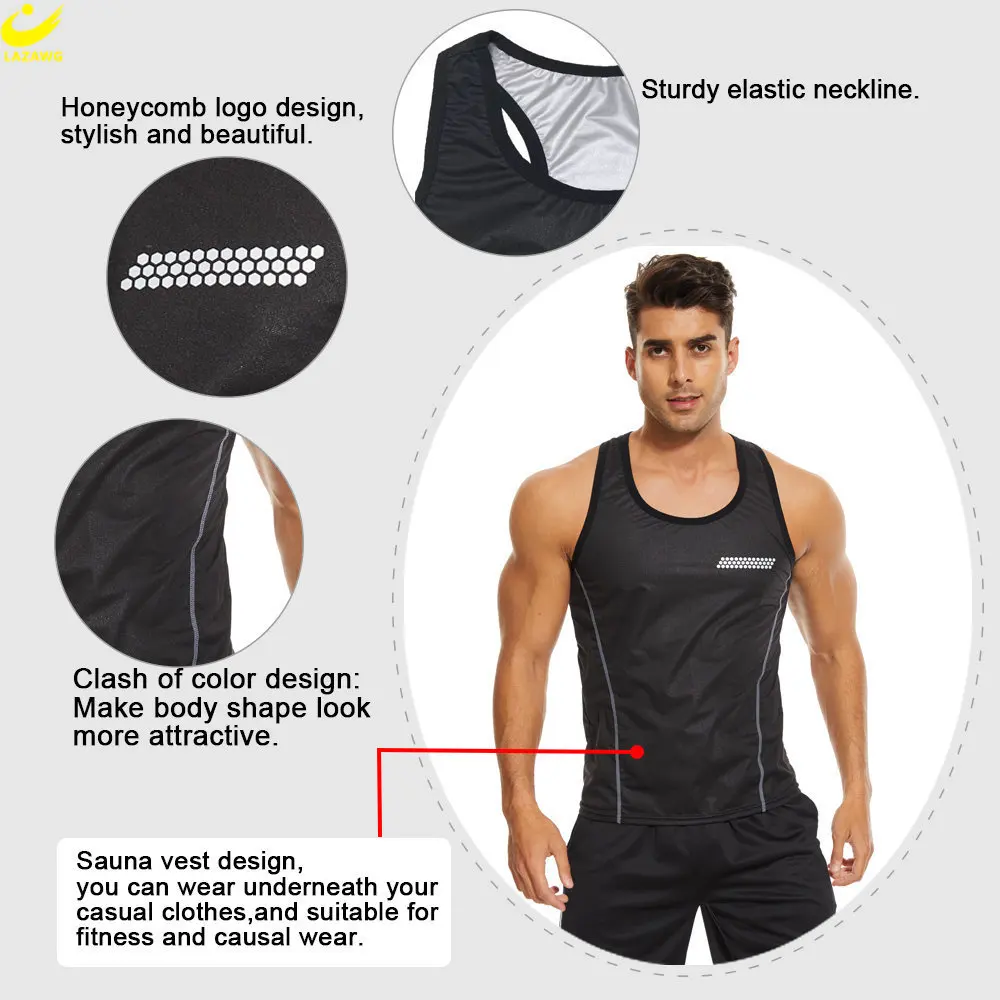 LAZAWG Sauna for Men Slimming Sweat Top Waist Trainer Body Shaper Shirt Weight Loss Tummy Slimming Workout Tank Top