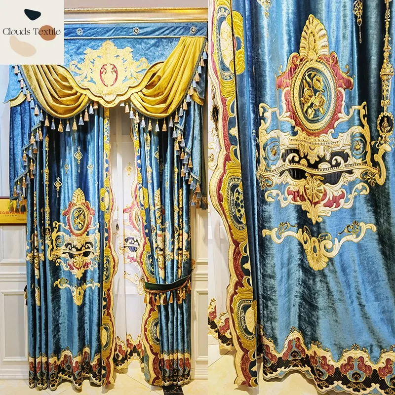 

European Custom Size Valance Window Screen Embroidery Blackout Luxury Curtains for Living Room Bedroom Dining Hall Tulle Decor