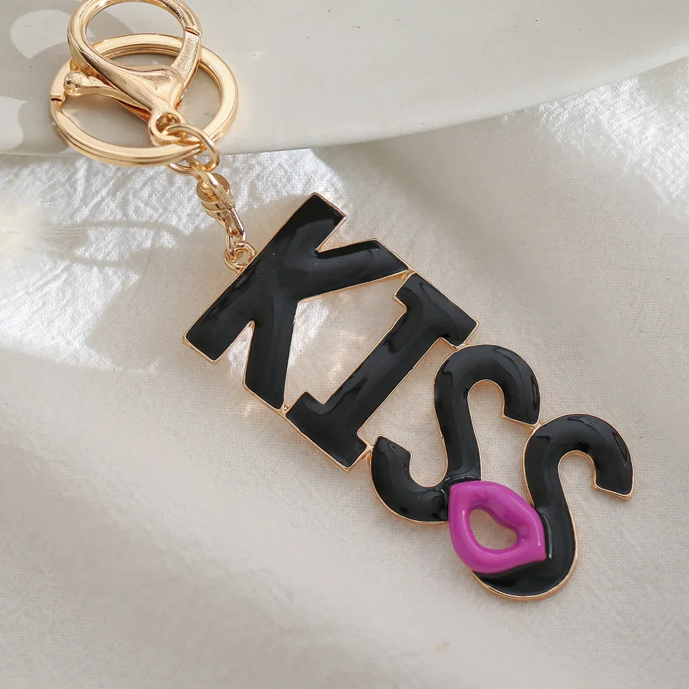 Lover's Gift Rhinestone Crystal 3 Colors Kiss Letter Pendant Keychain Car Handbag Key Holder Jewelry Dropshipping