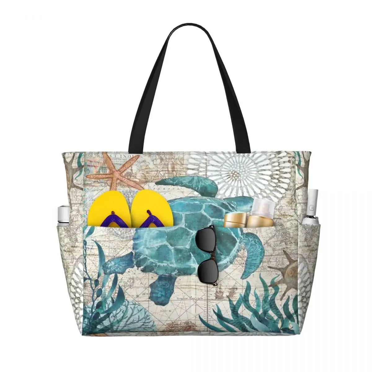 

Vintage Sea Turtle Beach Tote Bag Women Extra Large Gym Carry On Marine Life Travel Shopping Bags