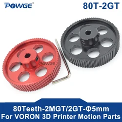 POWGE VORON V2.4 80 Teeth 2MGT 2GT Timing Pulley Bore 5mm for GT2 Synchronous belt width 9/10mm 80Teeth 80T 3D printer