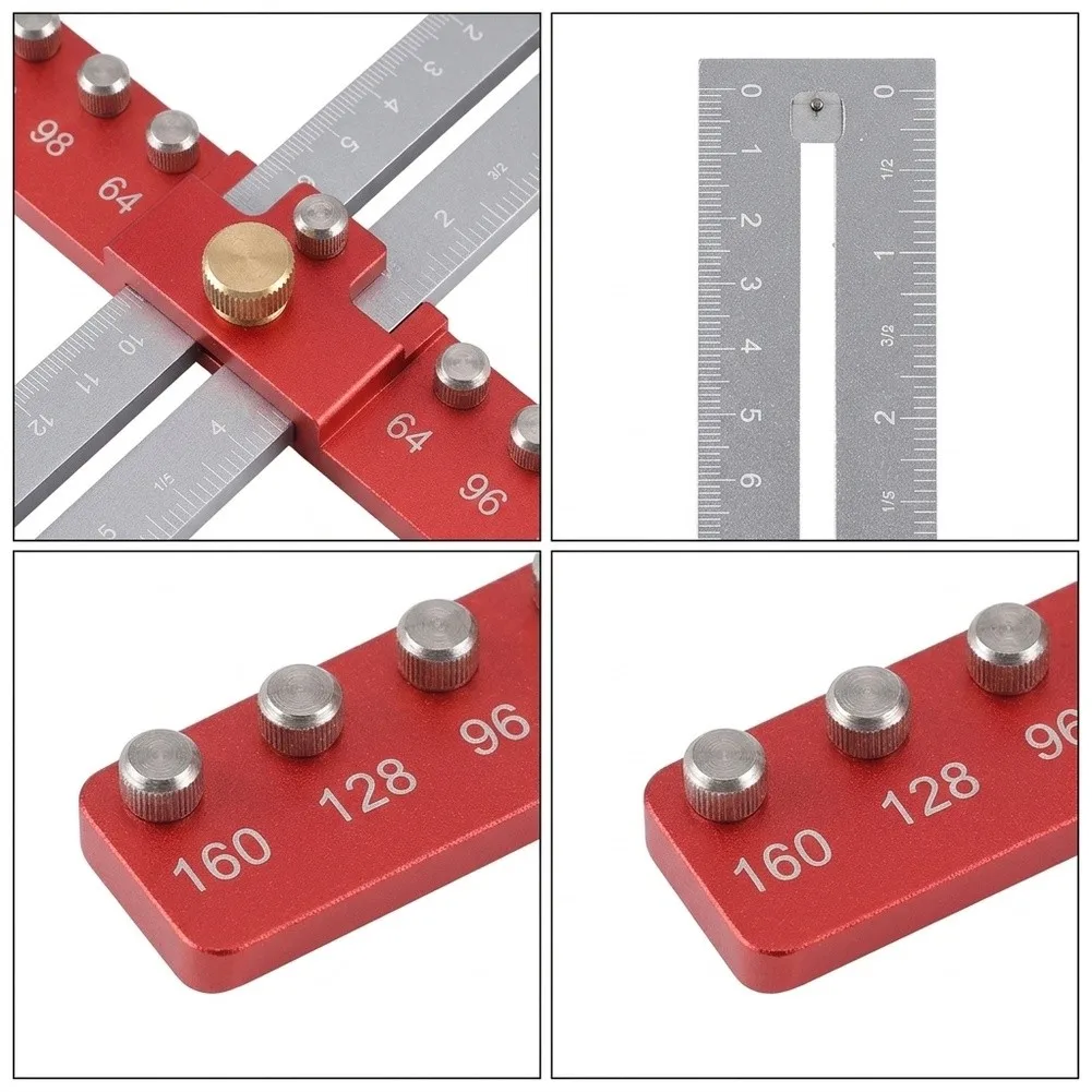 Aluminum Hole Locator Tool for Cabinet Doors and Drawers 24.5x8x5cm Sandblasted Finish for Accurate Handle Placement