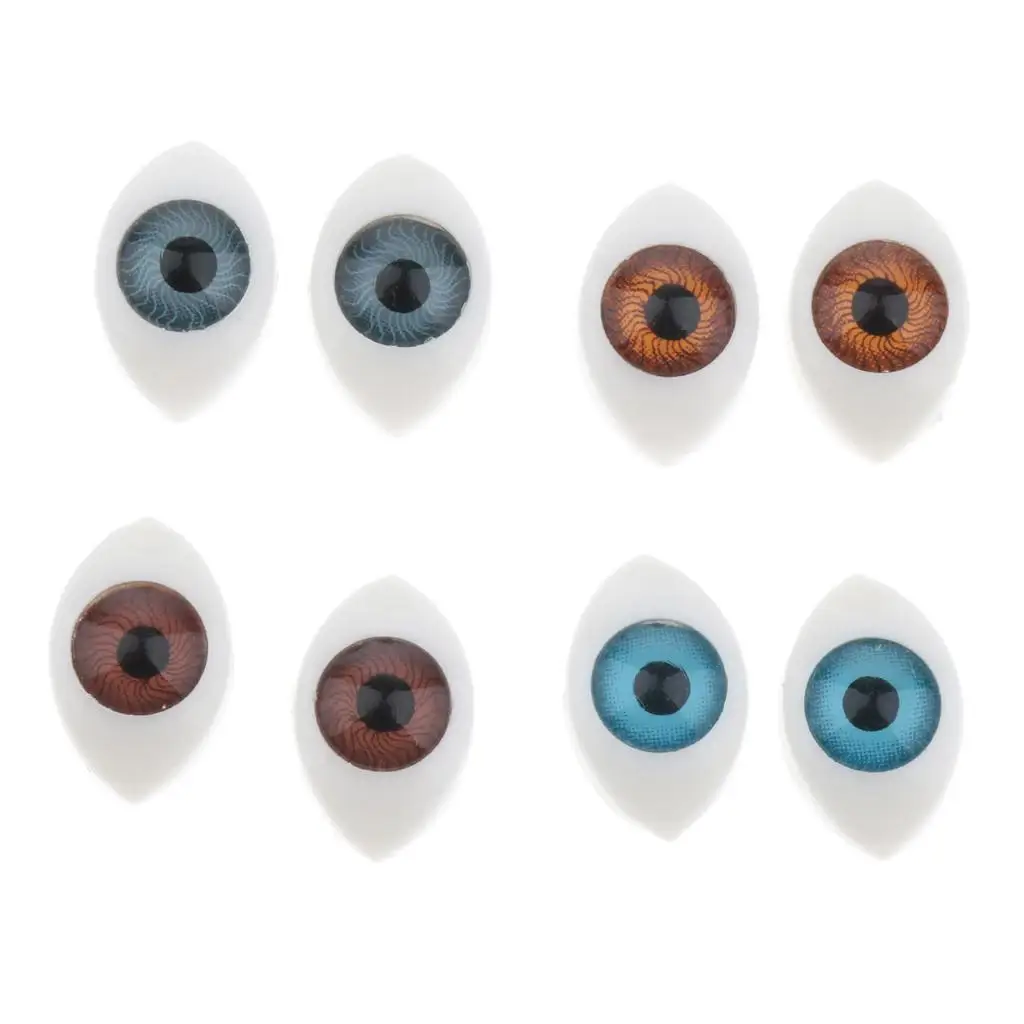 4 Paar ovale Kunststoffaugen mit flacher Rückseite, 5 mm/6 mm/7 mm/8 mm/9 mm Iris für die Herstellung von Porzellan- oder Reborn-Puppen, Heimwerkerbedarf