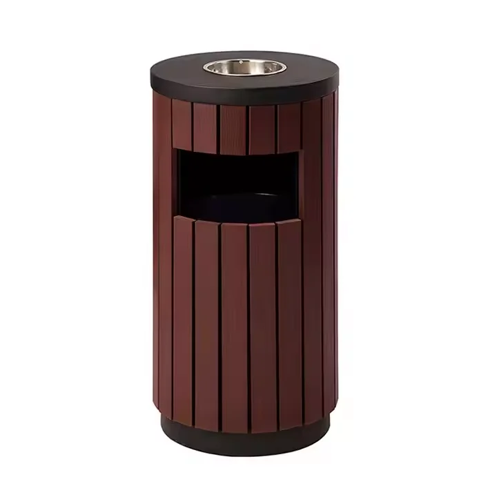

Outdoor Cheap High Quality WPC Trash Bin Garbage Container with Top Ashtray for Street Commercial Use