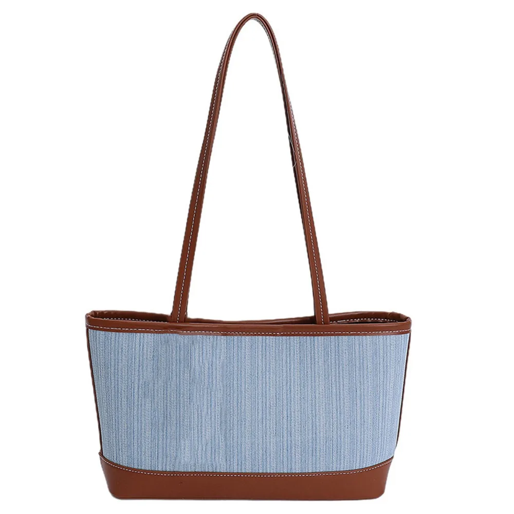 

Large Capacity Denim Splicing Tote Bag Korean Style Handbag Simple Shoulder Bag Storage Bag All-match Ins Square Tote Bag