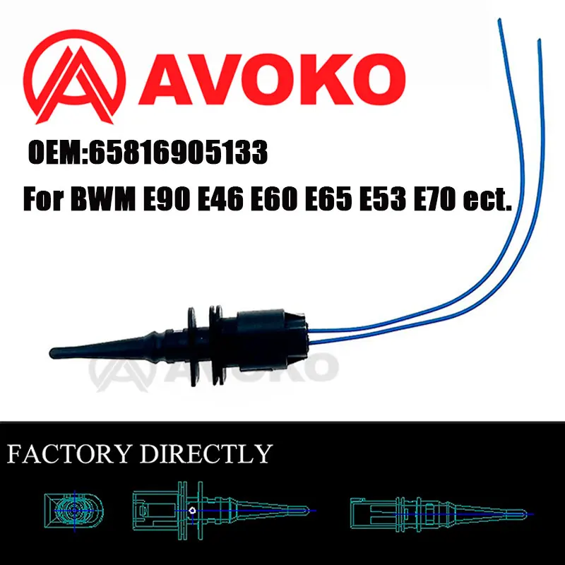 65816936953 Ambient Air Temperature Temp Sensor & Connector Plug for BMW 1 6 7 Series Cooper Land Rover MINI R50 R53 R56 R55