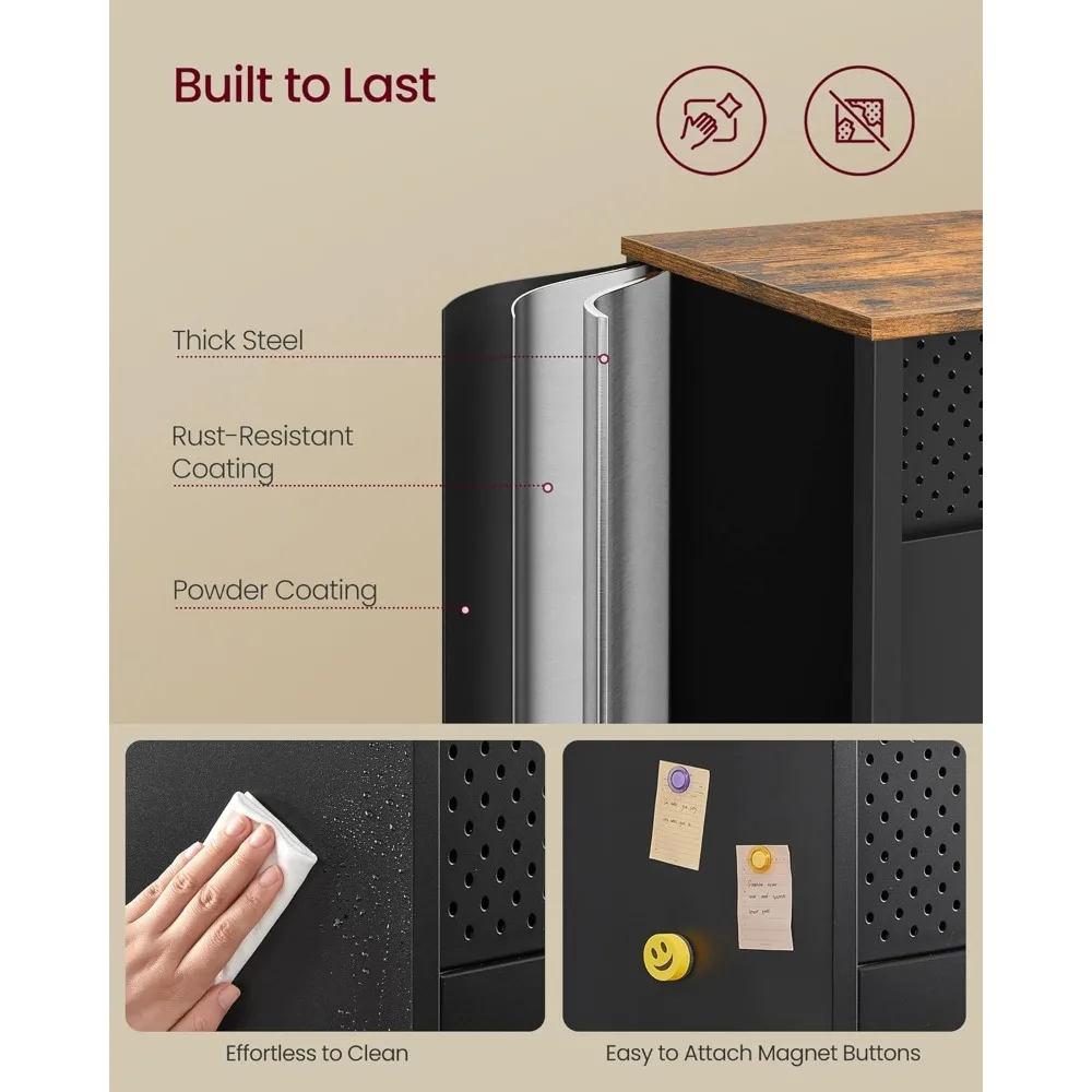 خزانة تخزين، خزانة معدنية، خزانة جانبية مع بابين، 15.7 × 43.3 × 29.9 بوصة، إغلاق مغناطيسي، أرفف قابلة للتعديل، فولاذ #4