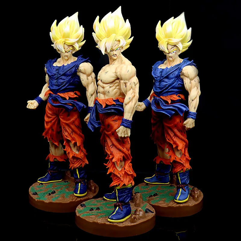 

43cm Anime Figurine Large Dragon Ball Super Saiyan Toy Battle Damaged Sun Wukong Standing Posture Base Model Ornament Gift