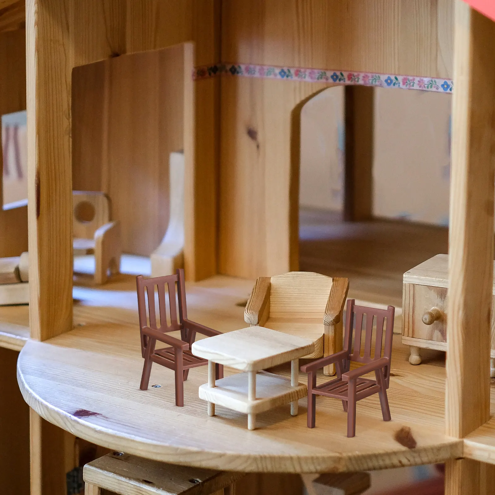 Mini Table Chair Set Plastic Playhouse Furniture Accessories Plaything Mini Furnishing Decorative