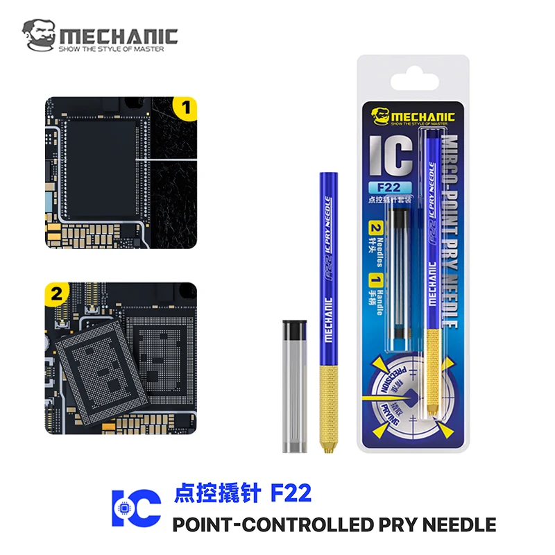 MECHANIC F22 Point Controlled Pry Needle Set High Hardness 1 Handle 2 Tips for IC Chip Removal No Board Damage No Tin Burst Tool