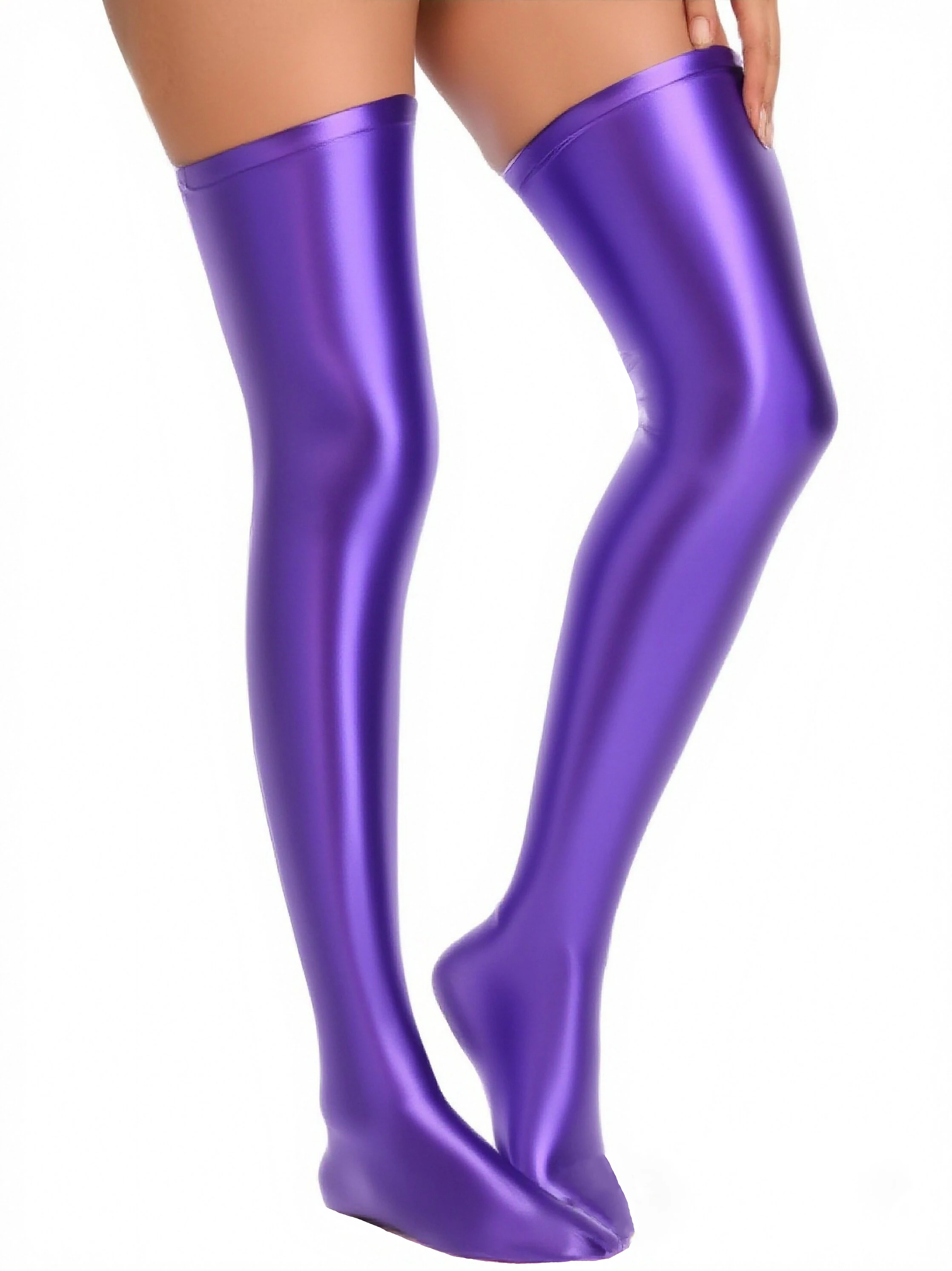 Sexy Glossy Silky Women's over Knee Socks Japanese Thigh High Stockings Solid Shiny Smooth Elastic Sports Leggings
