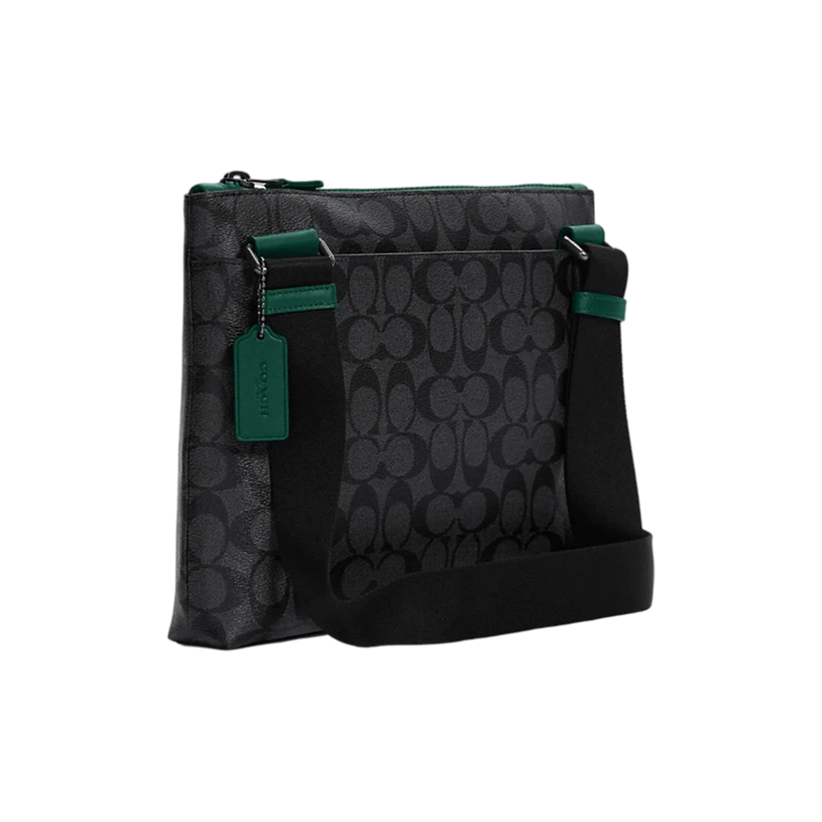 COACH Carrier Canvas Leather Crossbody Briefcase Large Men's Black & Floral Green C6766-QBTH8
